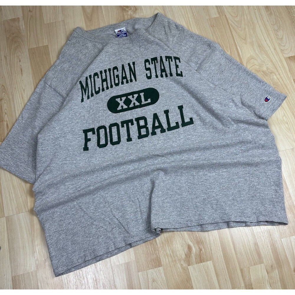 Vintage 90s Champion Michigan State Football Graphic T-Shirt / Grey / Sizs 3XL